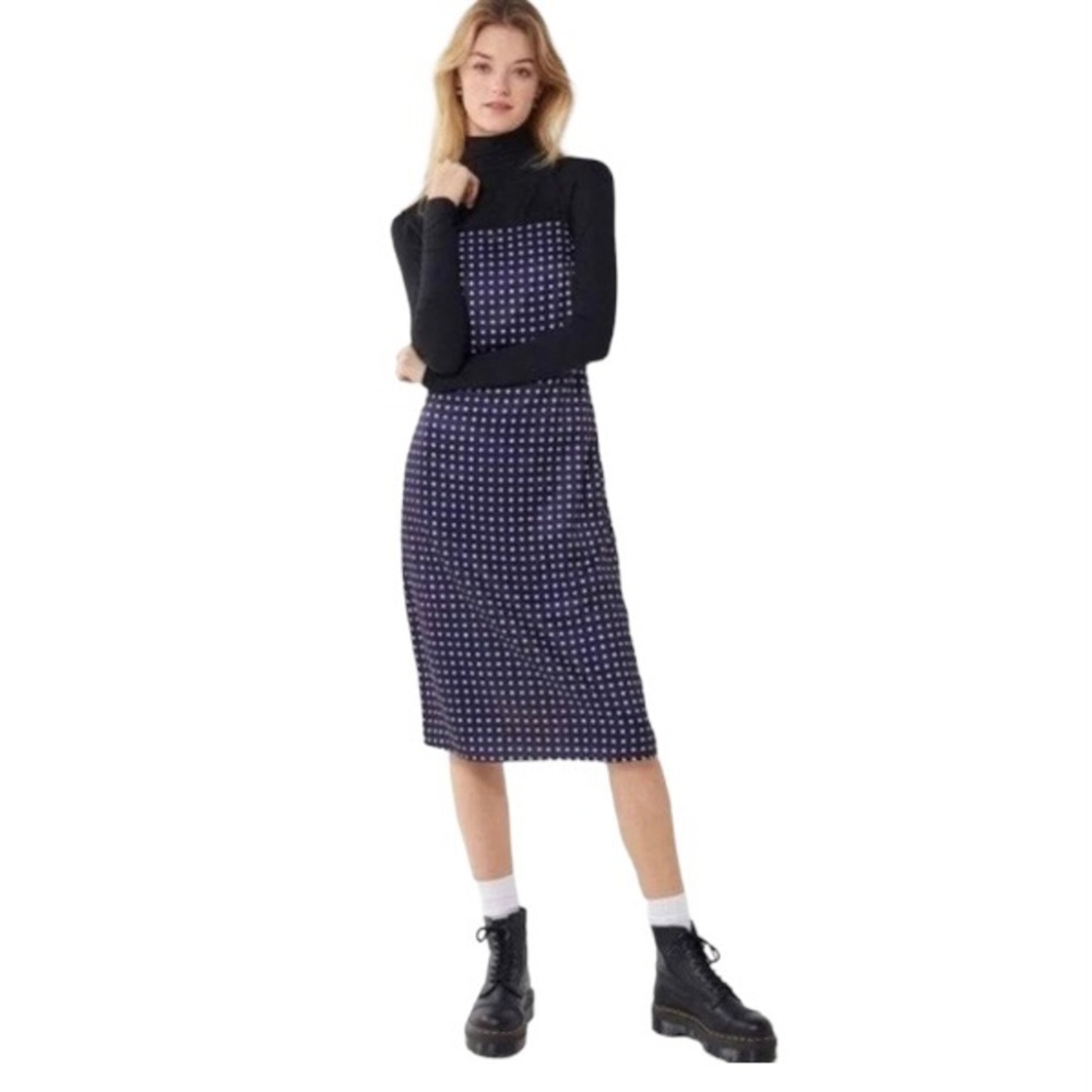 Urban Outfitters Navy White Polkadot Midi Dress